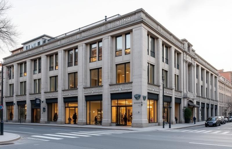 Exterior view of the Prospettiva Strategica office building on Via della Spiga, Milan.