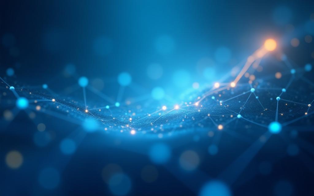 Abstract visualization of strategic business planning and growth with interconnected nodes and a light gradient overlay.